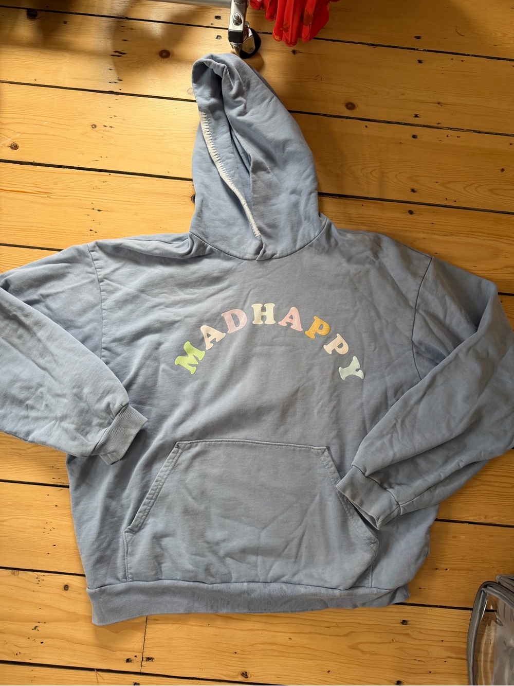 Madhappy Light Blue Hoodie with Pastel Rainbow Logo